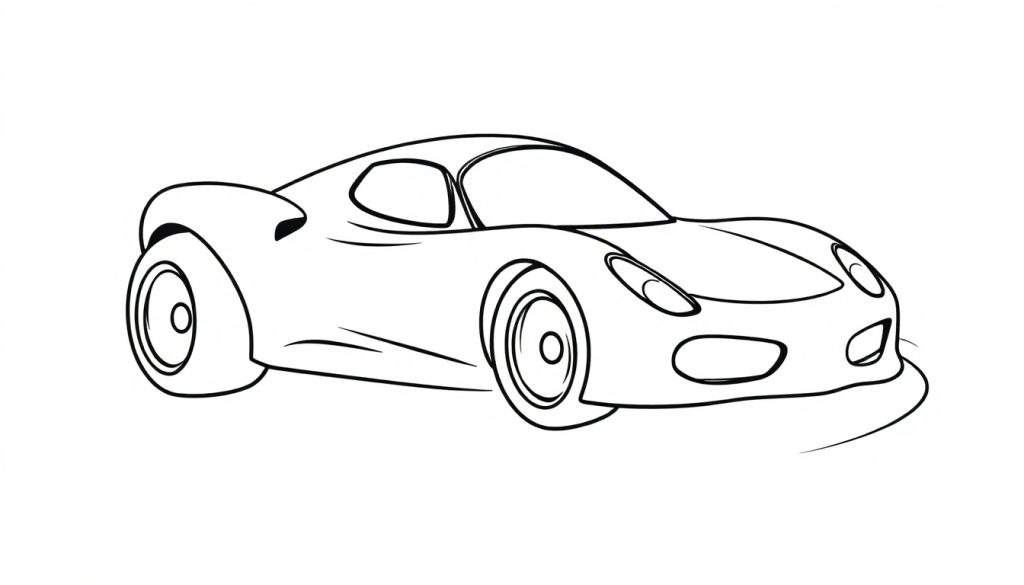 A cute black and white outline of a Ferrari race car, perfect for a color panel adventure!