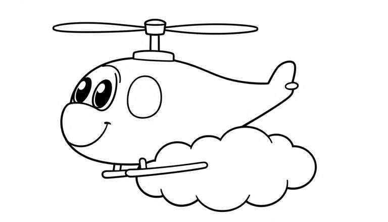 A friendly cartoon helicopter ready for a color panel adventure.