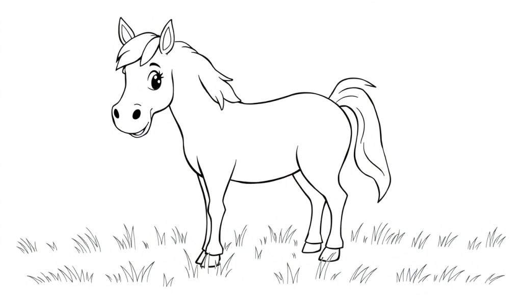 A friendly horse coloring panel.