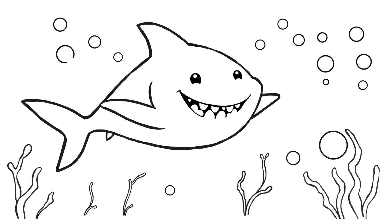 A friendly shark coloring panel swimming in the ocean.