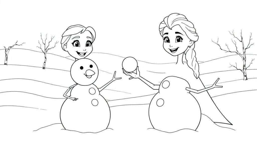 Elsa and Anna snowmen color panel.