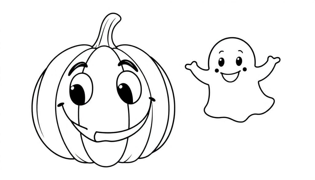 A friendly pumpkin and a ghost ready to be colored in this fun color panel.