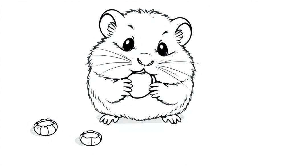 A cute hamster with big cheeks, holding a sunflower seed, in a color panel.