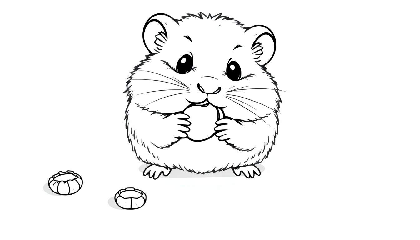 A cute hamster with big cheeks, holding a sunflower seed, in a color panel.