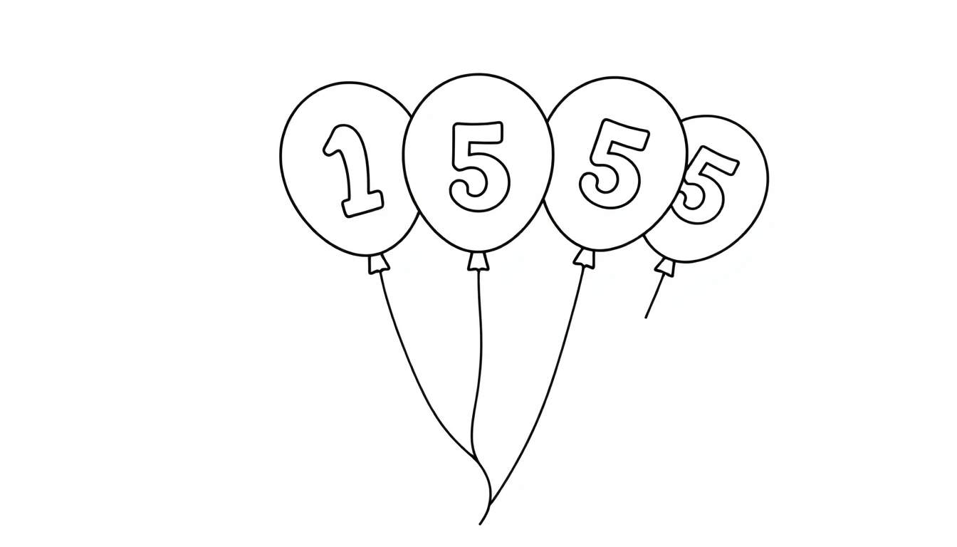 A happy bunch of balloons floating up, numbered 1 to 5. This is a black and white outline color panel, perfect for coloring.