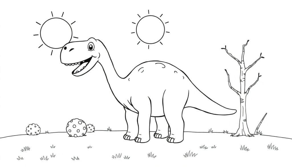 A happy Brachiosaurus under two suns, a fun color panel.