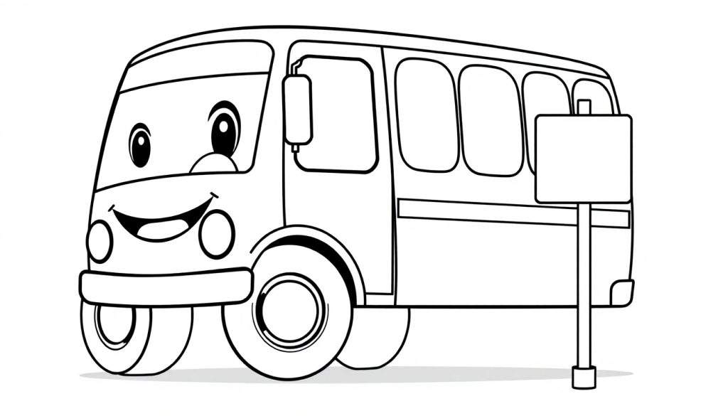 A happy cartoon bus, ready for a color panel adventure!