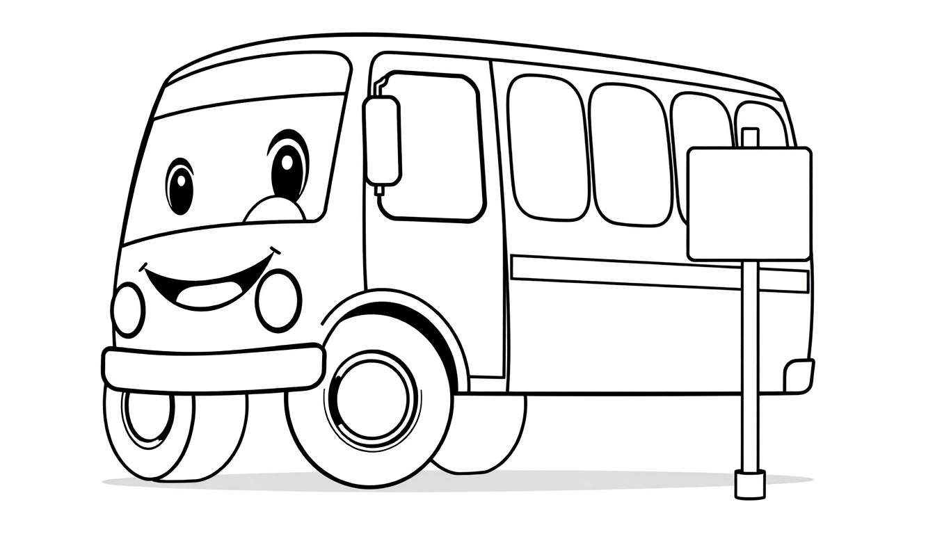 A happy cartoon bus, ready for a color panel adventure!