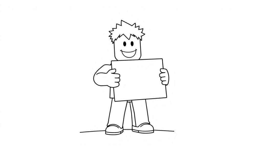 A happy character with spiky hair holds a blank color panel sign. 🤩