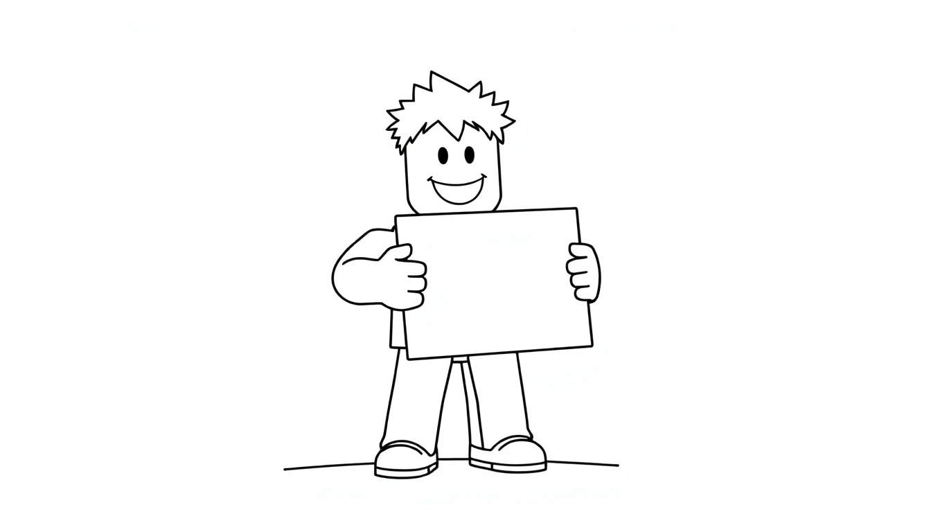 A happy character with spiky hair holds a blank color panel sign. 🤩