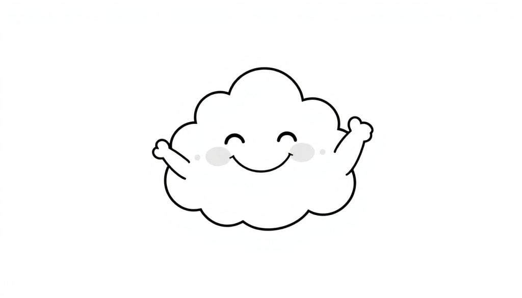 A happy cloud coloring page with a color panel.
