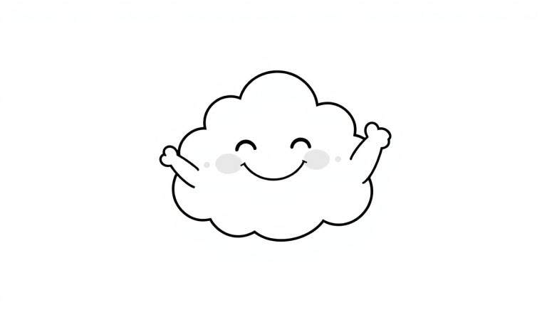 A happy cloud coloring page with a color panel.