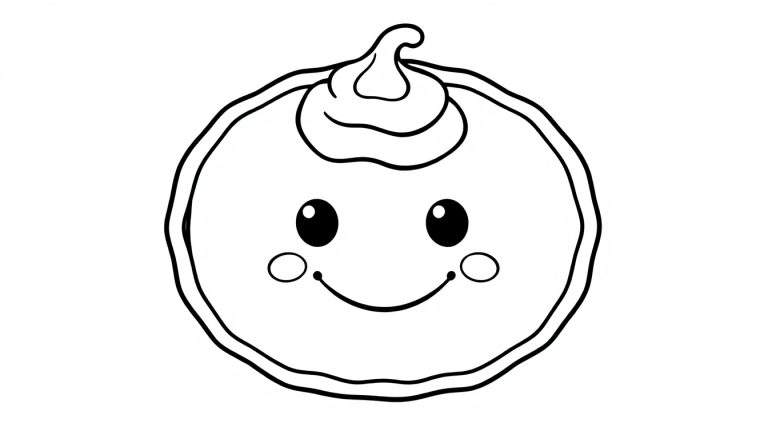 A smiling black and white cartoon donut, ready for the color panel.