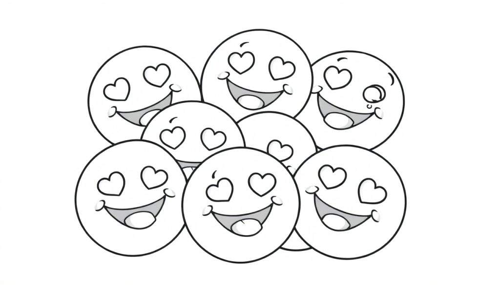 A color panel with many happy emojis with heart eyes and tongues sticking out.