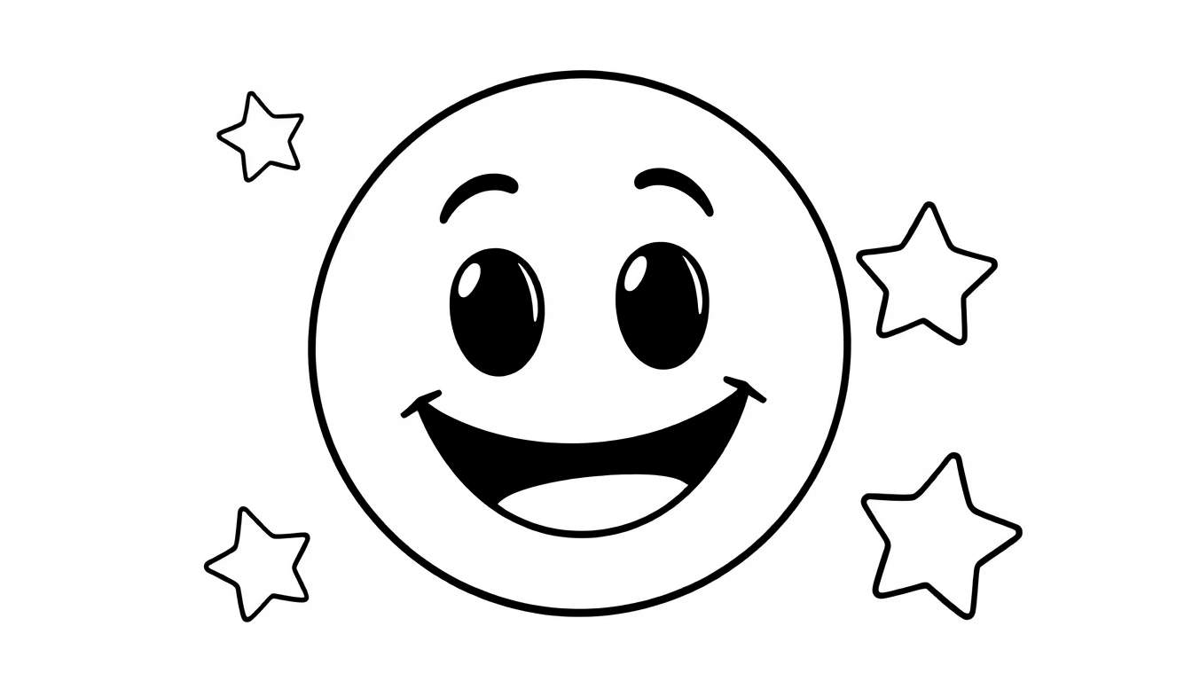 A happy emoji with stars, ready for a color panel.