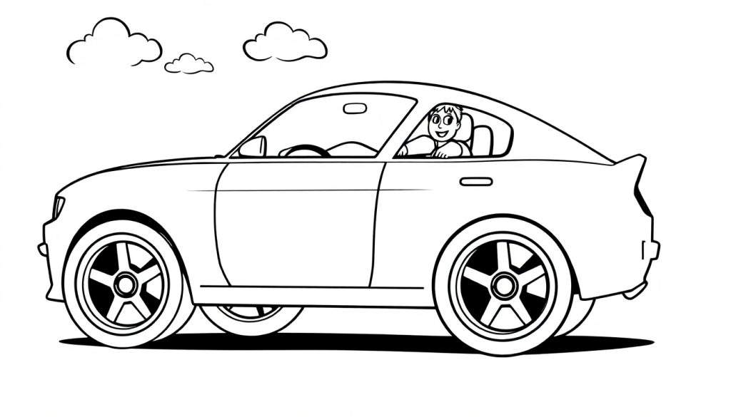 A cute black and white Mustang color panel with a happy driver.