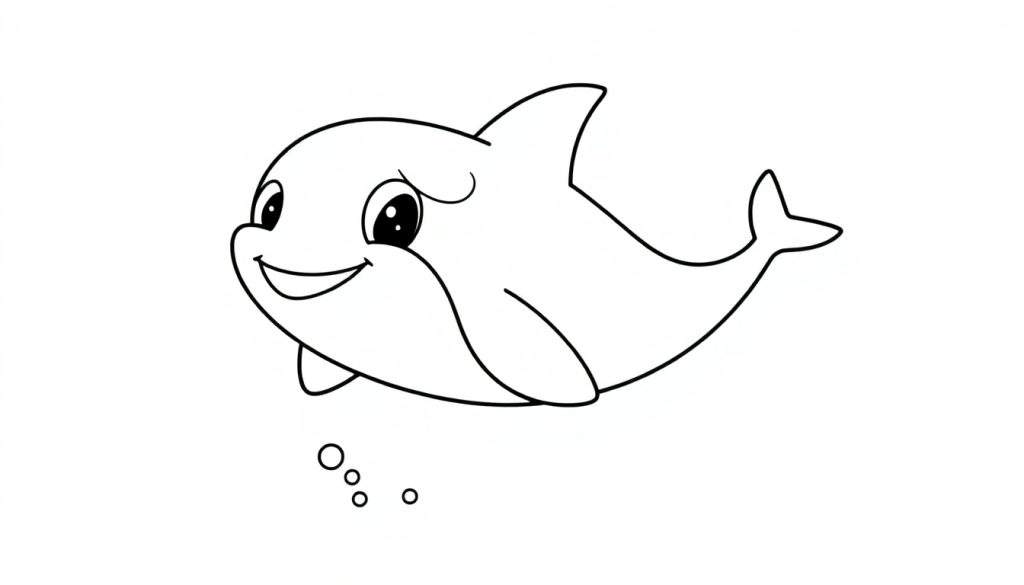 A friendly orca smiling with a color panel outline.