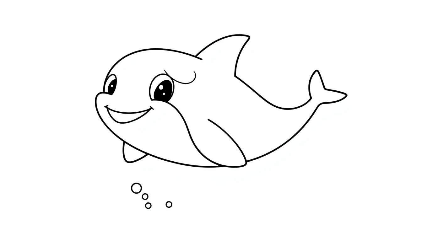 A friendly orca smiling with a color panel outline.