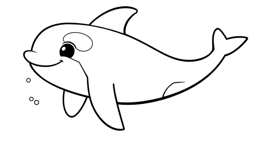 A cute cartoon orca swimming, ready for a color panel.