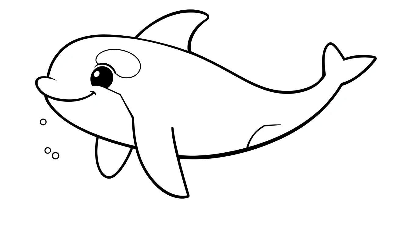 A cute cartoon orca swimming, ready for a color panel.