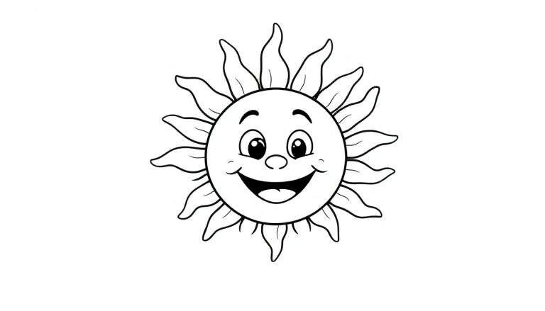 A smiling sun in a color panel, ready for coloring fun.
