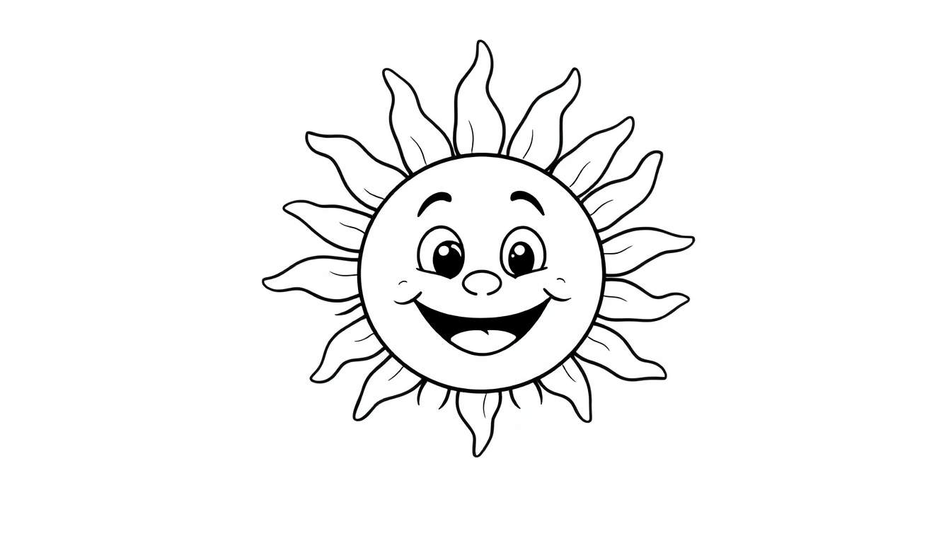 A smiling sun in a color panel, ready for coloring fun.