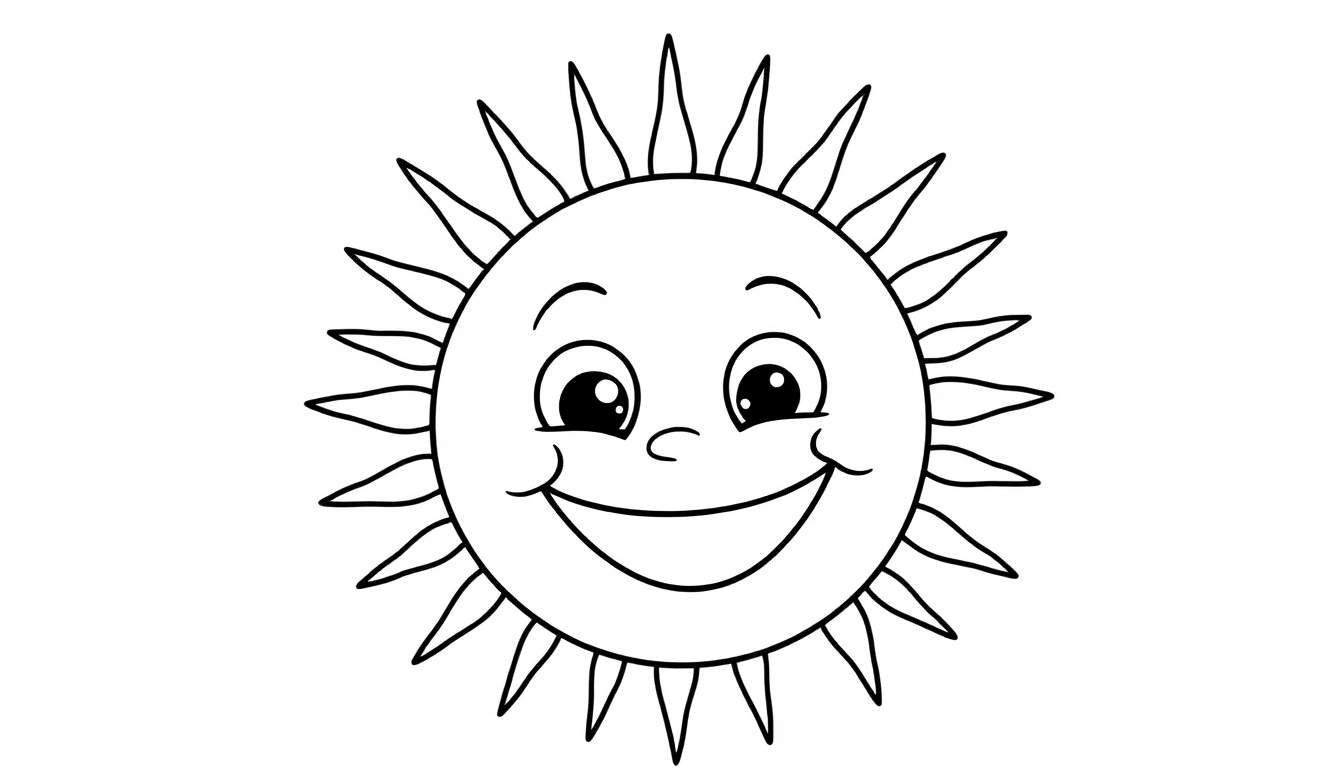 A smiling sun outline, ready for coloring in a color panel.