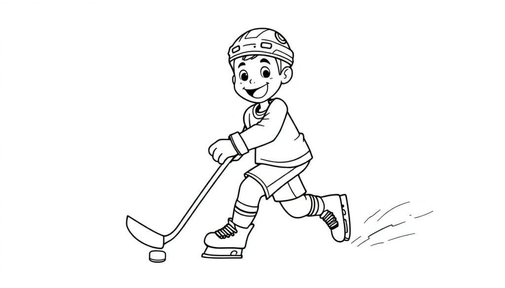 A cute hockey player in a color panel, ready to score!