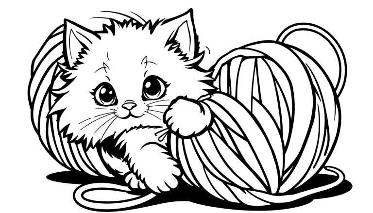 A fluffy kitten outline for a color panel.