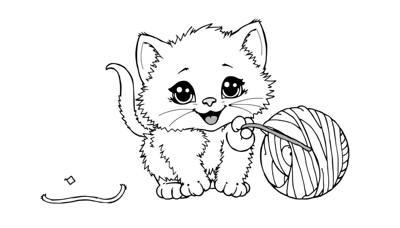 Cute kitten playing with yarn ball color panel.