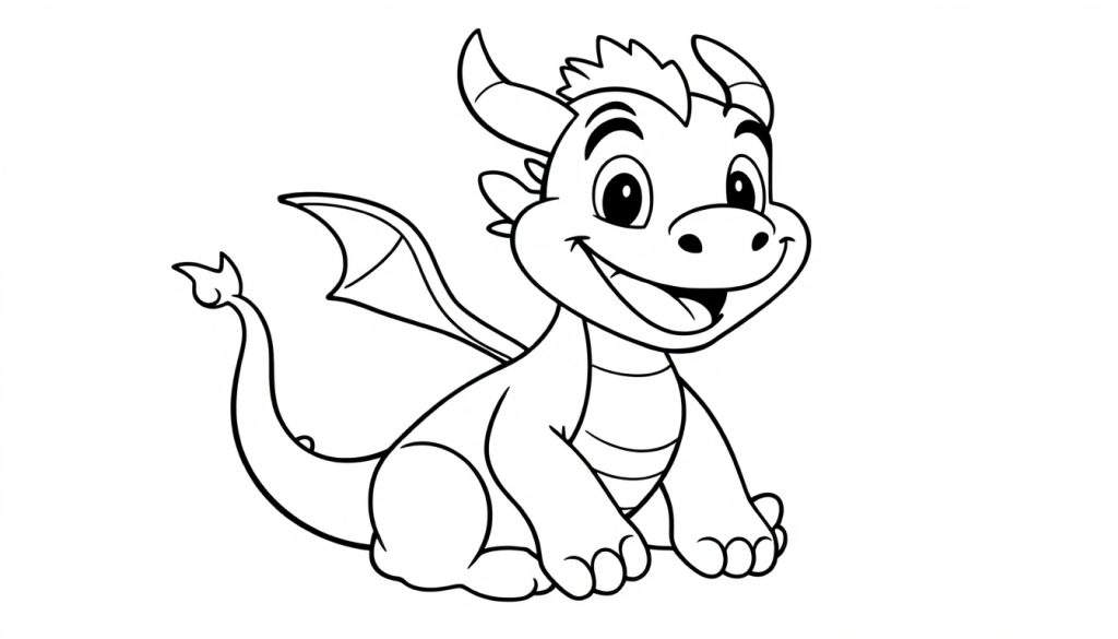Mushu the cartoon dragon color panel, sitting and smiling.