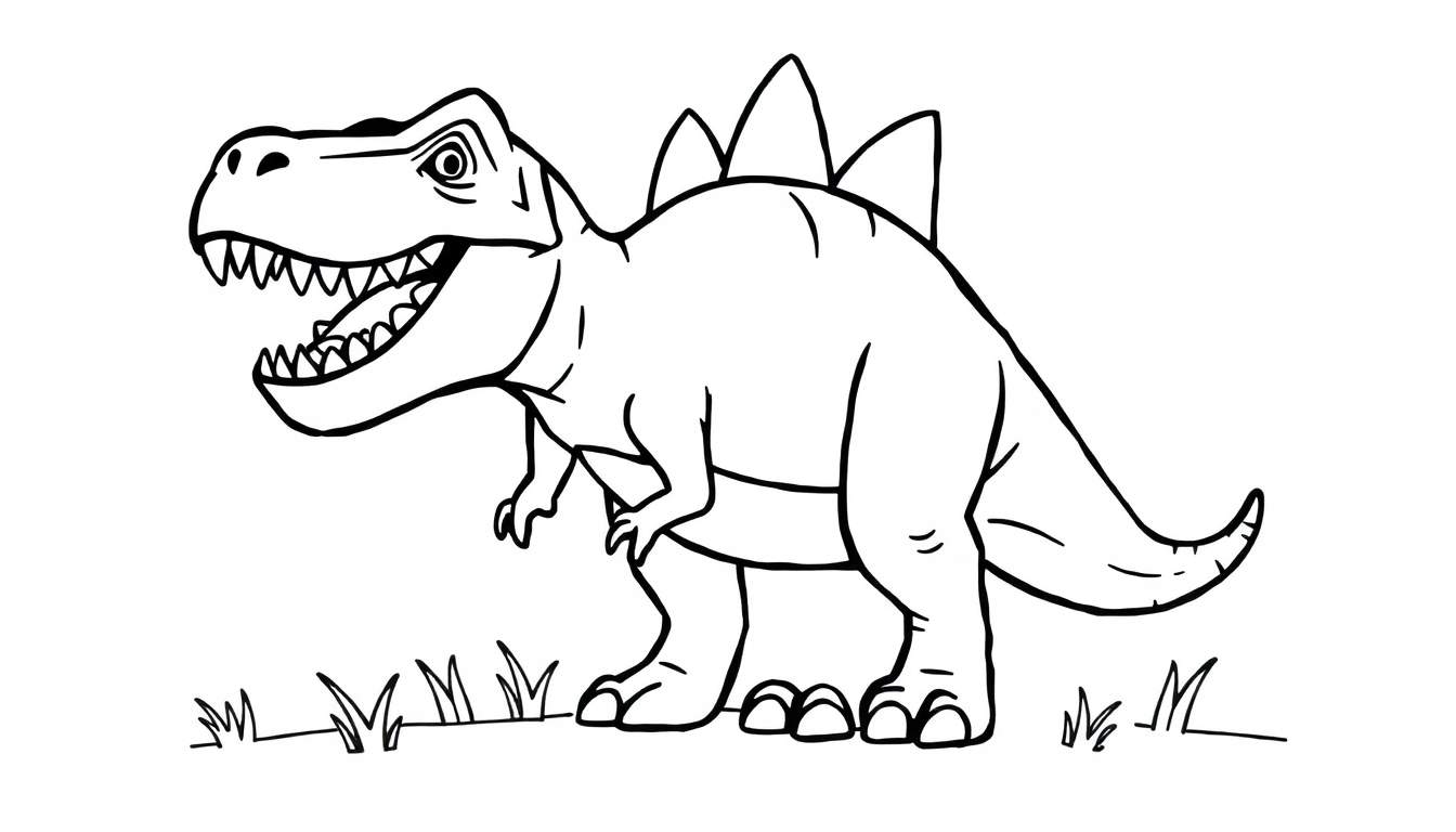 A smiling Tyrannosaurus Rex with three plates on its back, ready for the color panel.