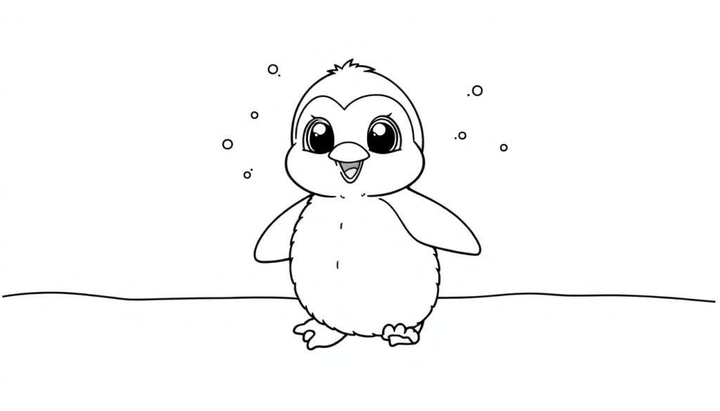 A cute baby penguin line drawing for a color panel.