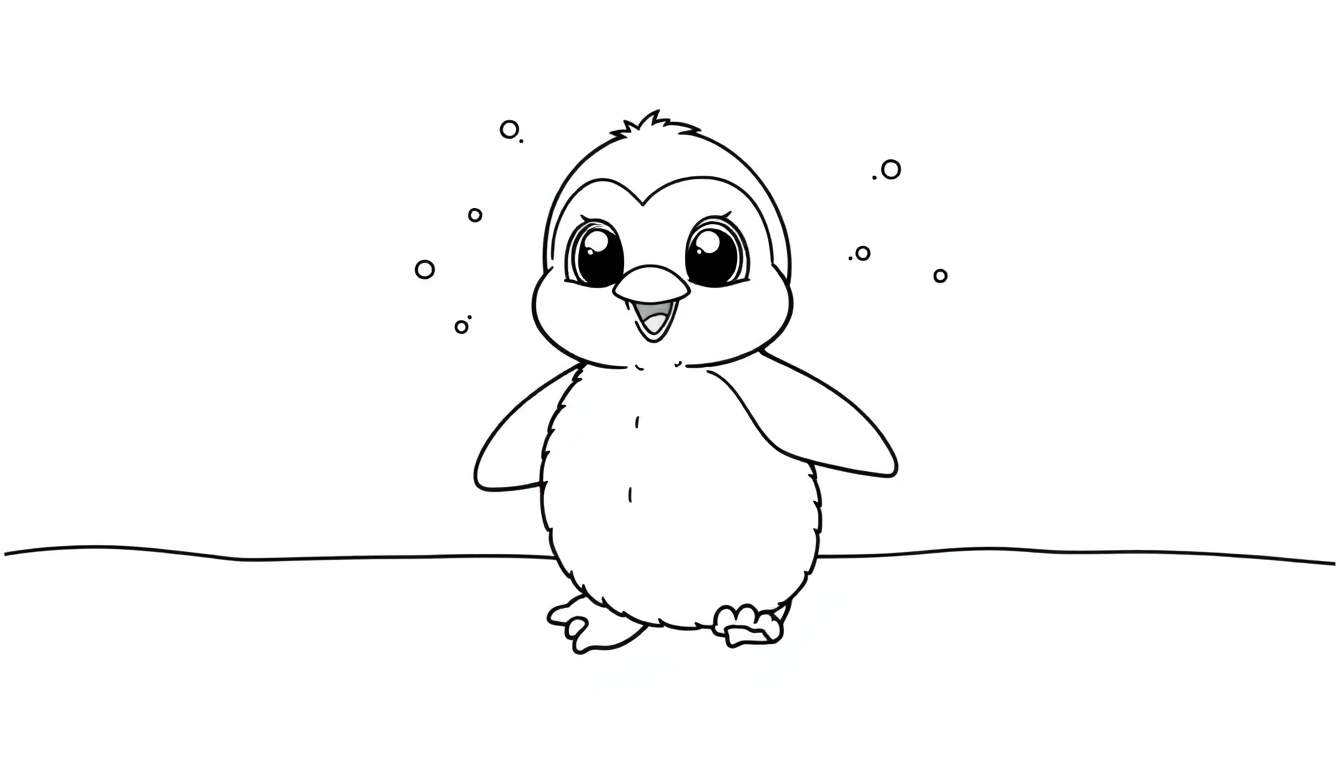 A cute baby penguin line drawing for a color panel.