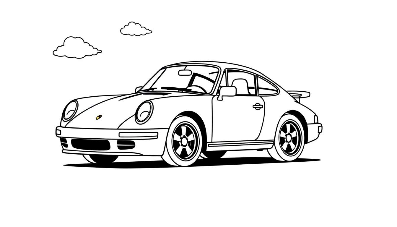 A black and white line drawing of a classic Porsche 911, ready for a color panel.