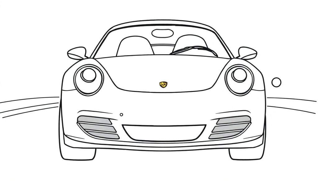 A cute black and white Porsche convertible, ready for a coloring panel.