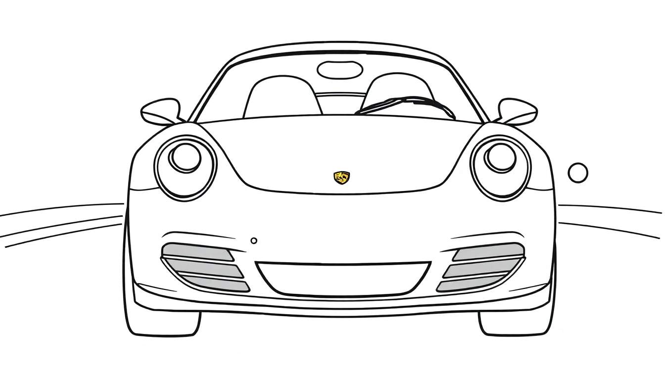 A cute black and white Porsche convertible, ready for a coloring panel.