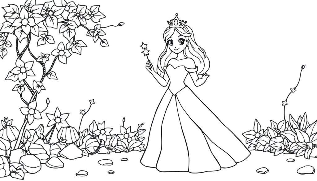 A princess in a garden color panel.