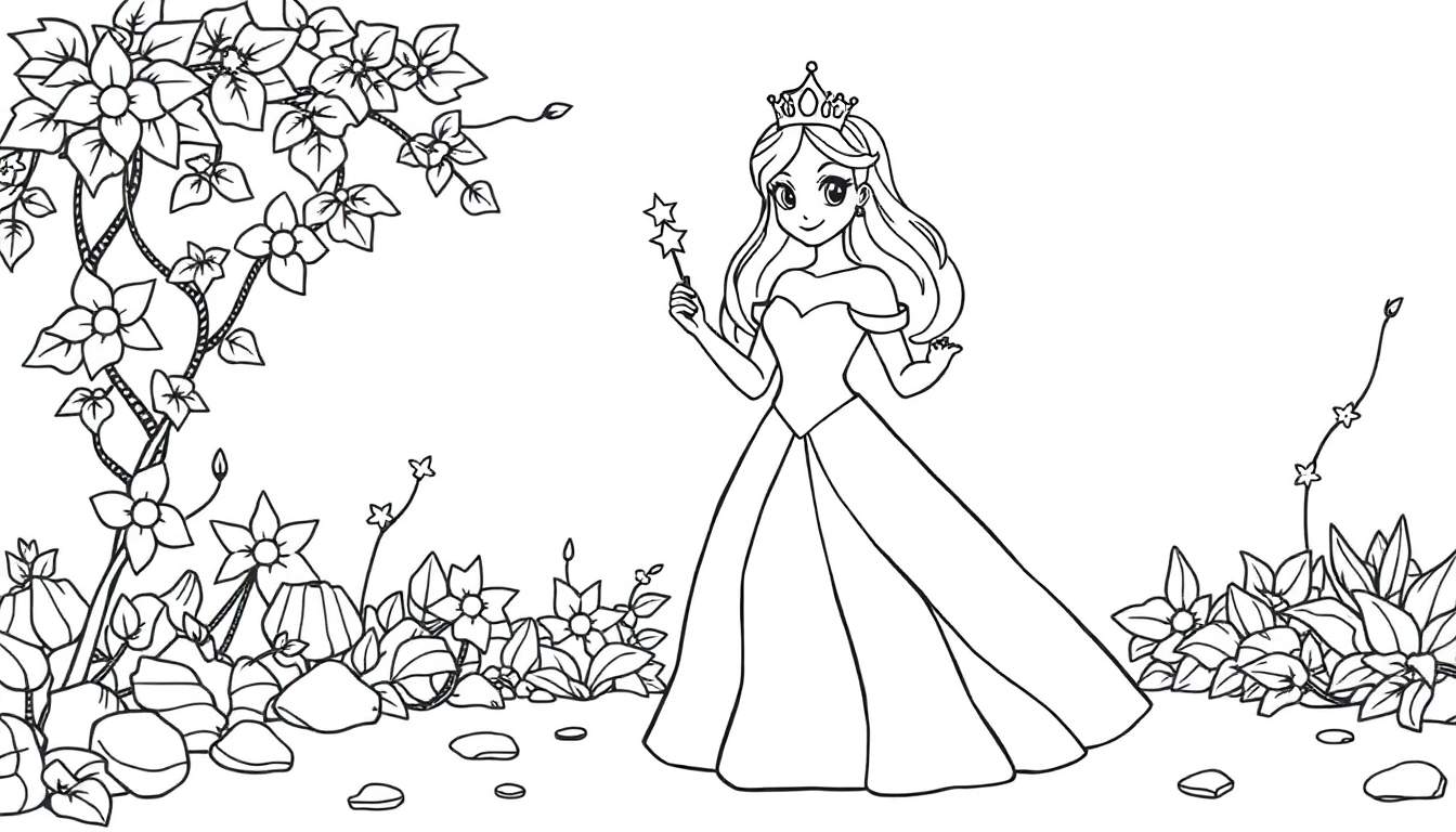 A princess in a garden color panel.