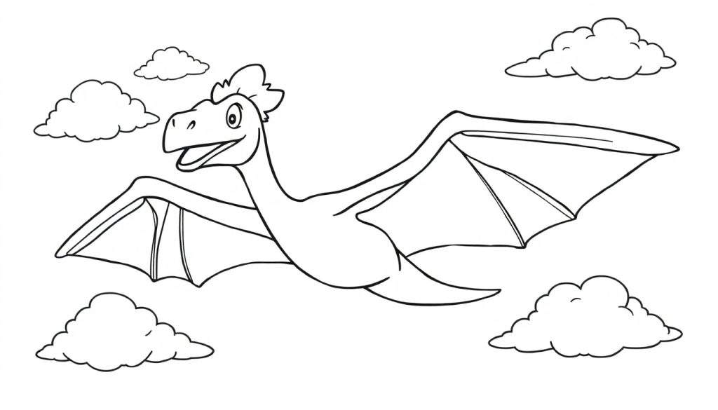 A friendly Pteranodon in a color panel, ready to be colored.