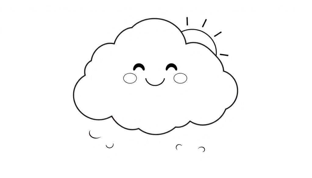 A happy cloud with a sun peeking out, a fun coloring panel.