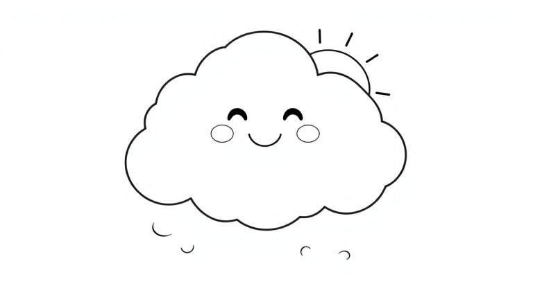 A happy cloud with a sun peeking out, a fun coloring panel.