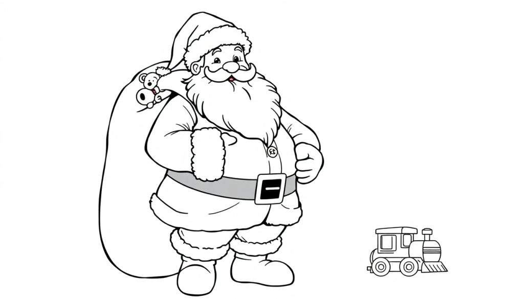 Santa Claus with a sack of toys coloring panel.