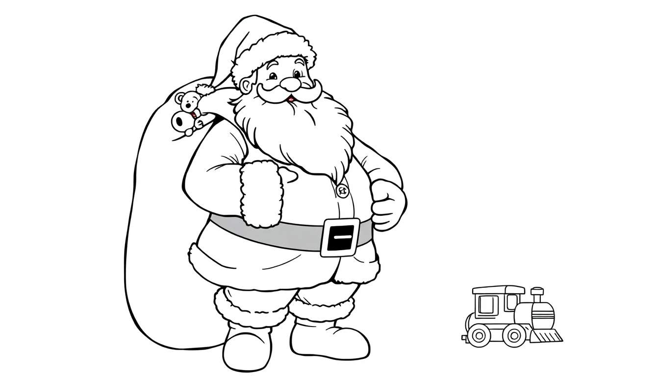 Santa Claus with a sack of toys coloring panel.