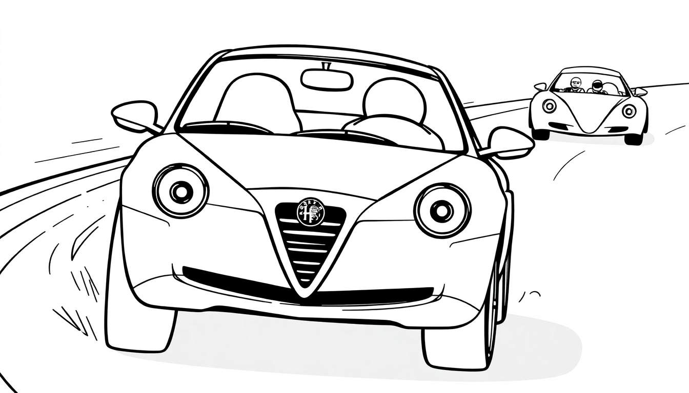 A cute Alfa Romeo car in a black and white color panel ready for a fun race.