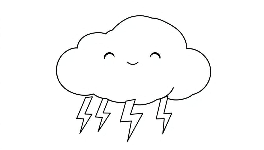 A smiling cloud with lightning bolts, a fun color panel.