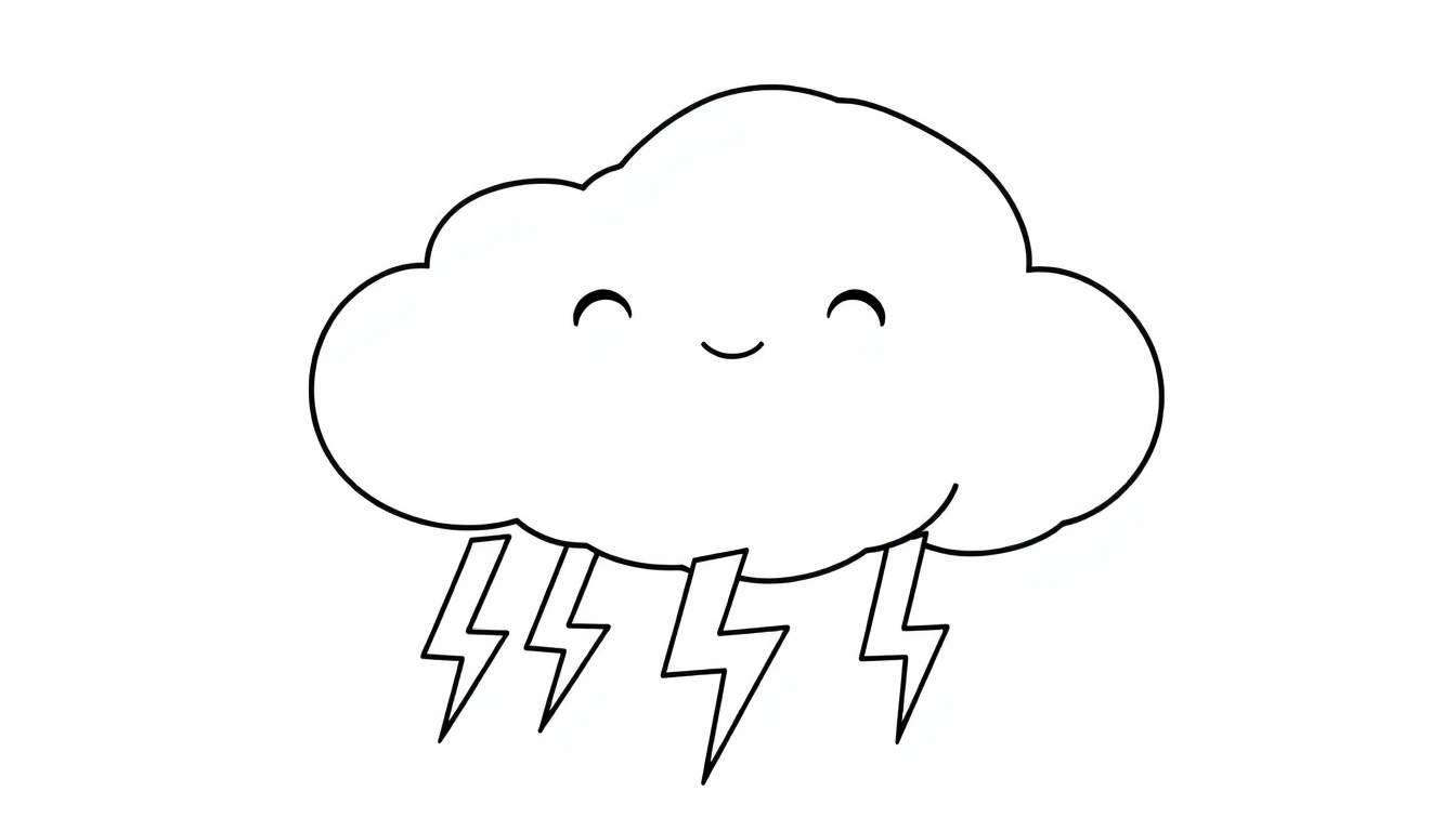A smiling cloud with lightning bolts, a fun color panel.