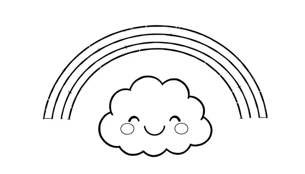 A cute cloud smiling with a three-striped rainbow above it, perfect for a color panel.