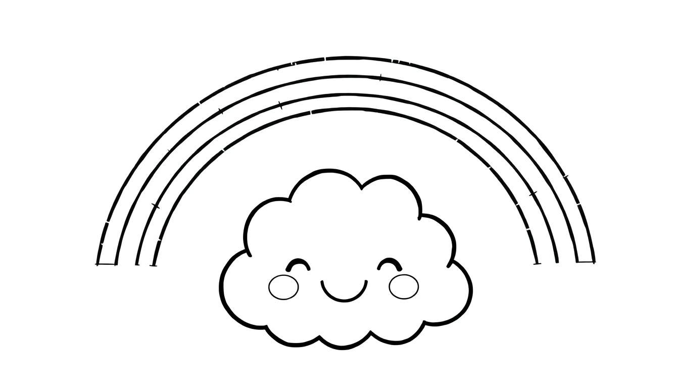 A cute cloud smiling with a three-striped rainbow above it, perfect for a color panel.