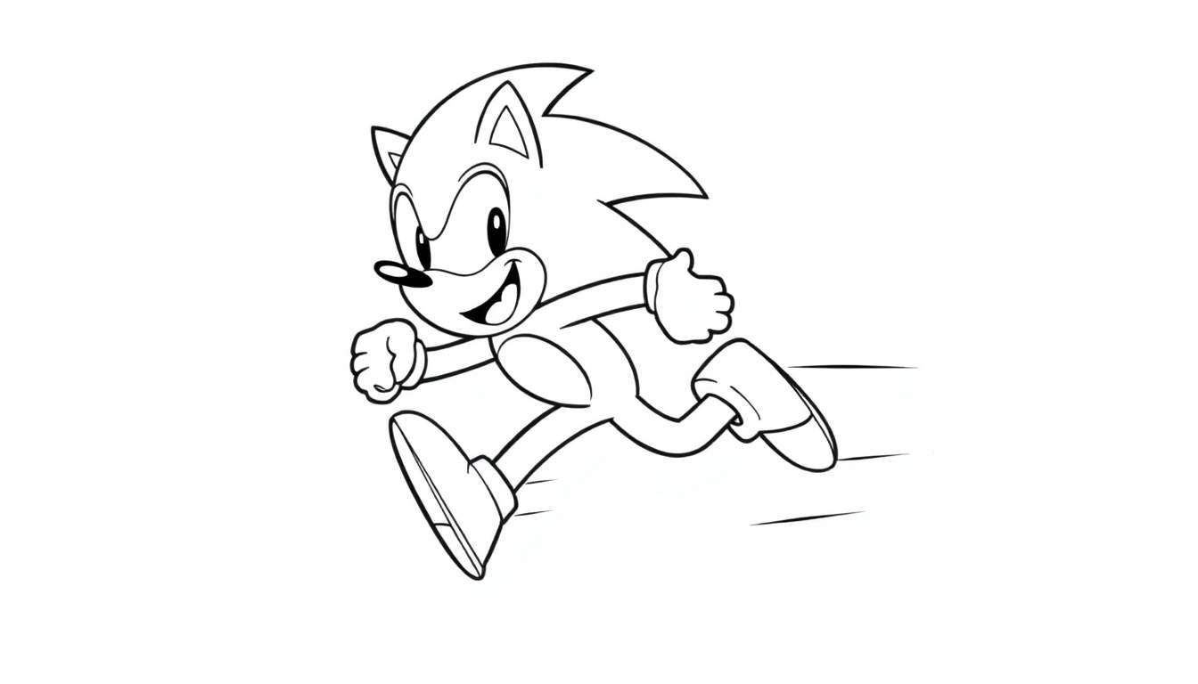 A black and white color panel showing Sonic the Hedgehog running with a big smile and a thumbs-up.